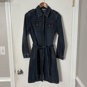 Vintage Y2K Halogen Long Sleeve Denim Dress Trench Coat